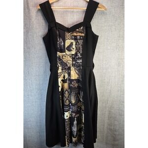 "Nevermore" Ravens Skulls Poe Patchwork Goth‎ Medium Fit Flare Dress Halloween